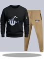 Heren sporttrainingspak tweedelig met zwart sweatshirt en kaki joggingbroek setje - S / Boven- En Onderstuk / Zwarte Top met Khaki Broek