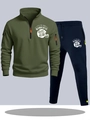 Men's sportswear set with army green quarter-zip pullover and navy drawstring joggers - S / Top And Bottom / Army Green Top with Navy Blue Pants