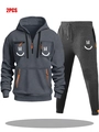 Dark grey tracksuit for men with hoodie and joggers featuring orange zippers and smiley logo - S / Dark Gray