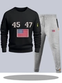 Men's two-piece tracksuit featuring 45 47 print hoodie and grey joggers set - S / Top And Bottom / Black And Light Grey