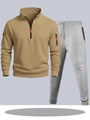 Ensemble de sport pour hommes avec sweat à capuche kaki et pantalon de jogging gris - S / Haut Et Bas / Kaki Et Gris Clair