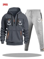 Dark grey men's 2-piece tracksuit with hoodie and pants featuring orange zipper details - S / Dark Gray Top with Light Gray Pants