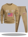 Men's khaki tracksuit with 45 47 logo, American flag patch, and orange zippers - S / Top And Bottom / Khaki