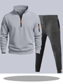 Ensemble sweat à capuche gris clair et jogging gris foncé avec zip orange vif - S / Haut Et Bas / Gris Clair Et Gris Foncé
