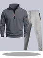 Survêtement homme gris foncé avec zip quart et détails de fermeture orange vif - S / Haut Et Bas / Haut Gris Foncé avec Pantalon Gris Clair