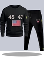 Men's black tracksuit set with number 45 47 and flag print on hoodie and joggers - S / Top And Bottom / Black