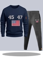 Men's navy blue zip hoodie and dark grey sweatpants two-piece set with orange accents - S / Top And Bottom / Navy Blue Top with Dark Gray Pants