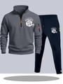 Men's dark gray zip hoodie and blue sweatpants set with orange zipper details - S / Top And Bottom / Dark Grey And Navy