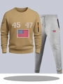 Men's sports tracksuit with khaki zip hoodie and grey drawstring joggers set - S / Top And Bottom / Khaki And Light Grey