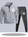 Men's two-piece sports tracksuit in light and dark grey with orange zipper accents - S / Top And Bottom / Light Grey And Dark Grey
