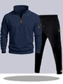 Survêtement homme bleu marine avec sweat à capuche demi-zip et jogging noir de sport - S / Haut Et Bas / Bleu Marine avec Pantalon Noir