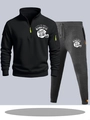 Men's two-piece sports tracksuit set with half-zip hoodie and drawstring joggers - S / Top And Bottom / Black And Dark Grey