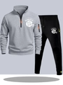 Men's two-piece sports set with grey half-zip sweatshirt and black joggers - S / Top And Bottom / Light Gray Top and Black Pants