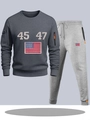Men's two-tone tracksuit with dark grey graphic sweatshirt and light grey joggers - S / Top And Bottom / Dark Gray Top with Light Gray Pants
