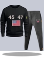 Men's sports tracksuit with black sweatshirt featuring neon zipper and grey joggers - S / Top And Bottom / Black And Dark Grey