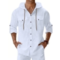 Weißes Herren Leinenhemd mit Kapuze Langarm Strandhemd mit praktischen Brusttaschen - M / Einzelnes Hemd (ZT320) / Weiß