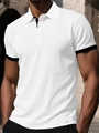 Detailansicht eines weißen Herren-Poloshirts mit schwarzen Kanten und Streifenstruktur - S / Weiß
