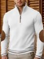 Detail van de witte geribbelde trui met elleboogstukken en een leren rits-trekker voor heren - 3XL / Wit