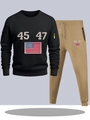 Men's athletic tracksuit featuring black long sleeve sweatshirt and khaki jogger pants - S / Top And Bottom / Black Top with Khaki Pants
