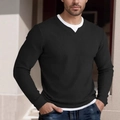 T-shirt da uomo nera in maglia a nido d'ape a maniche lunghe con orlo a doppio strato - S / Nero