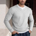 Maglia uomo a maniche lunghe in tessuto a nido d'ape grigio chiaro con scollo a V - S / Grigio chiaro