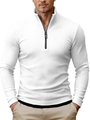 Slim Fit Herren Strickpullover in Weiß mit Viertelreißverschluss und Rippenmuster - 3XL / Weiß