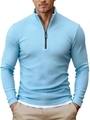 Hellblauer Herren-Strickpullover mit halbem Reißverschluss, Stehkragen und Rippenmuster - 3XL / Hellblau
