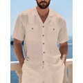 Completo casual da uomo in lino beige con colletto a rever e tasche sul petto per spiaggia - M / Albicocca