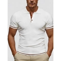 Polo da uomo bianca slim fit con strisce verticali e bordi marroni a contrasto - M / Bianco