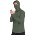 Close-up of dark green sun protection jacket with integrated face mask and breathable mesh - Army Green