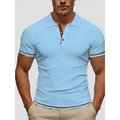 Polo da uomo slim fit azzurra in tessuto strutturato con bordi marroni a contrasto - M / Azzurro