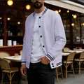 Veste de baseball jacquard violet clair pour homme avec col et poignets rayés - S / Blanc