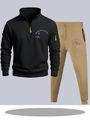 Survêtement homme avec sweat à capuche noir zippé et jogging kaki avec motif de montagne - S / Haut Et Bas / Haut Noir avec Pantalon Kaki