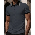 Men's dark charcoal knitted polo shirt with Greca pattern collar and waffle texture - S / Dark Gray