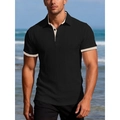 Men's black knitted polo shirt with beige trim and vertical texture in a slim fit design - S / Black
