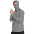 Detail of grey sun protection jacket showing breathable mesh and integrated face mask hood - Dark Gray