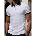 White jacquard polo shirt for men featuring black collar with Greek key pattern detail - S / White