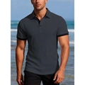 Men's dark grey knit Polo shirt with ribbed texture and contrasting black sleeve cuffs - S / Dark Gray