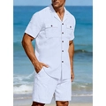 Ensemble chemise manches courtes et short en lin blanc pour homme style plage - S / Blanc
