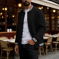 Veste baseball homme noire en maille jacquard avec finitions rayées aux poignets et col - S / Noir