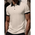 Beige men's polo shirt with textured geometric patterns and classic Greek key collar detail - S / Khaki