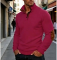 Close-up of men's knit sweater with brown suede elbow patches and high button collar detail - S / Rose Red