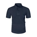Detailed view of dark blue waffle textured fabric on men's short sleeve polo shirt with pocket - S / Tops / Navy Blue