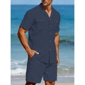 Ensemble décontracté homme en lin bleu marine avec chemise et short assorti - S / Bleu Marine