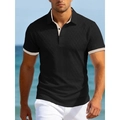 Polo noir en maille pour hommes avec motif jacquard à losanges et bords contrastés - S / Noir