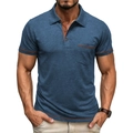 Schmal geschnittenes Herren-Polohemd in Graublau mit braunen Kontrastnähten und Details - S / Denim-Blau