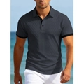 Polo à manches courtes pour homme gris anthracite avec texture à losanges et bordure noire - S / gris foncé