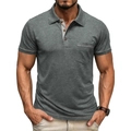 Dunkelgraues Herren-Poloshirt mit Kontrastkragen und Knöpfen in Holzoptik - S / Grün