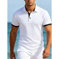 Polo homme blanc à motif losanges texturé avec finitions contrastées noires élégantes - S / Blanc