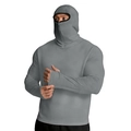 Detail of grey men's sun protection hoodie with integrated face mask and thumbholes - Light Gray